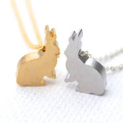 3D Bunny Rabbit Necklaces - 18k Gold and Rhodium Charm Necklaces