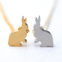 3D Bunny Rabbit Necklaces - 18k Gold and Rhodium Charm Necklaces