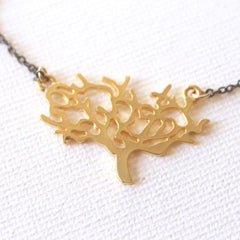 The Giving Tree Necklace - 18k Gold Pendant Charm and Gunmetal Chain Necklace