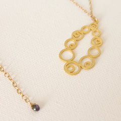 Bubble Wrapped Necklace - 18k Gold Pendant Charm Necklace with Japanese Freshwater Keshi Accent Pearl