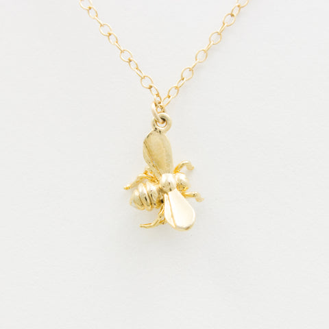3D Honey Bee Necklace - 18k Gold Bumble Bee Charm Necklace