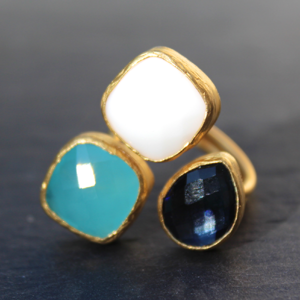 Egypt. 24k Gold Dipped Triple Gemstone Floating Ring