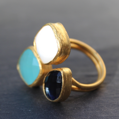 Egypt. 24k Gold Dipped Triple Gemstone Floating Ring