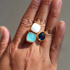 Egypt. 24k Gold Dipped Triple Gemstone Floating Ring