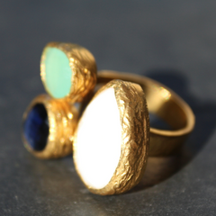 Egypt Ring - 24k Gold Dipped Triple Gemstone Floating Ring