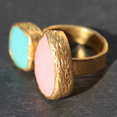 Egypt Ring - 24k Gold Dipped Double Gemstone Floating Ring