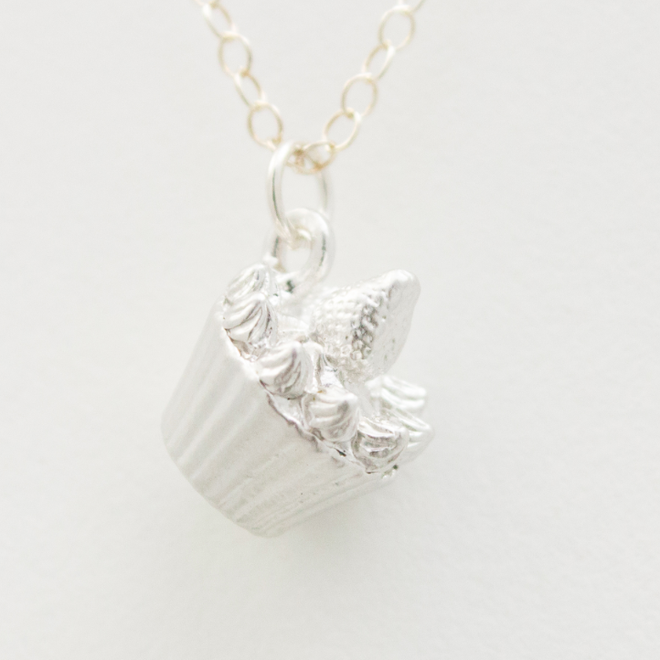 3D Strawberry Cupcake Necklace - 18k Gold Cupcake Charm Necklace