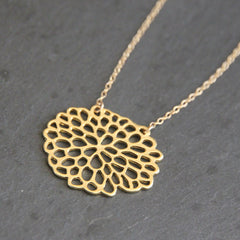 Dahlia Necklace - 18k Gold Organic Flower Floral Pendant Charm Necklace