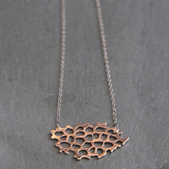 Honey Necklace - 18k Rose Gold Organic Honeycomb Pendant Charm Necklace
