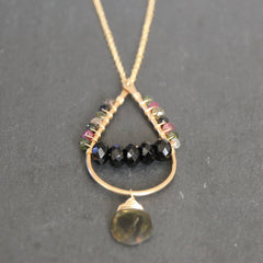 Mumbai Necklace - 18k Gold Handformed Hoop & Multi Colored Tourmaline Necklace