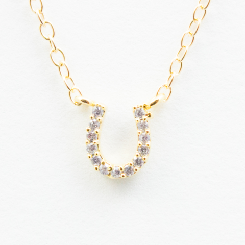 Crystal Horseshoe Necklace - 18k Gold and Crystal Horseshoe Charm Necklace