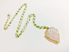 Arrowhead Necklace - 24k Gold Dipped Rose Quartz Arrowhead with Green Peridot Chain