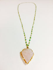 Arrowhead Necklace - 24k Gold Dipped Rose Quartz Arrowhead with Green Peridot Chain