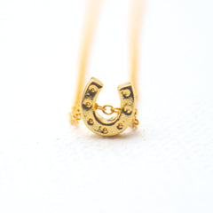 3D Lucky Charm Necklace - 18k Gold Horseshoe Charm Necklace