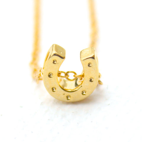 3D Lucky Charm Necklace - 18k Gold Horseshoe Charm Necklace