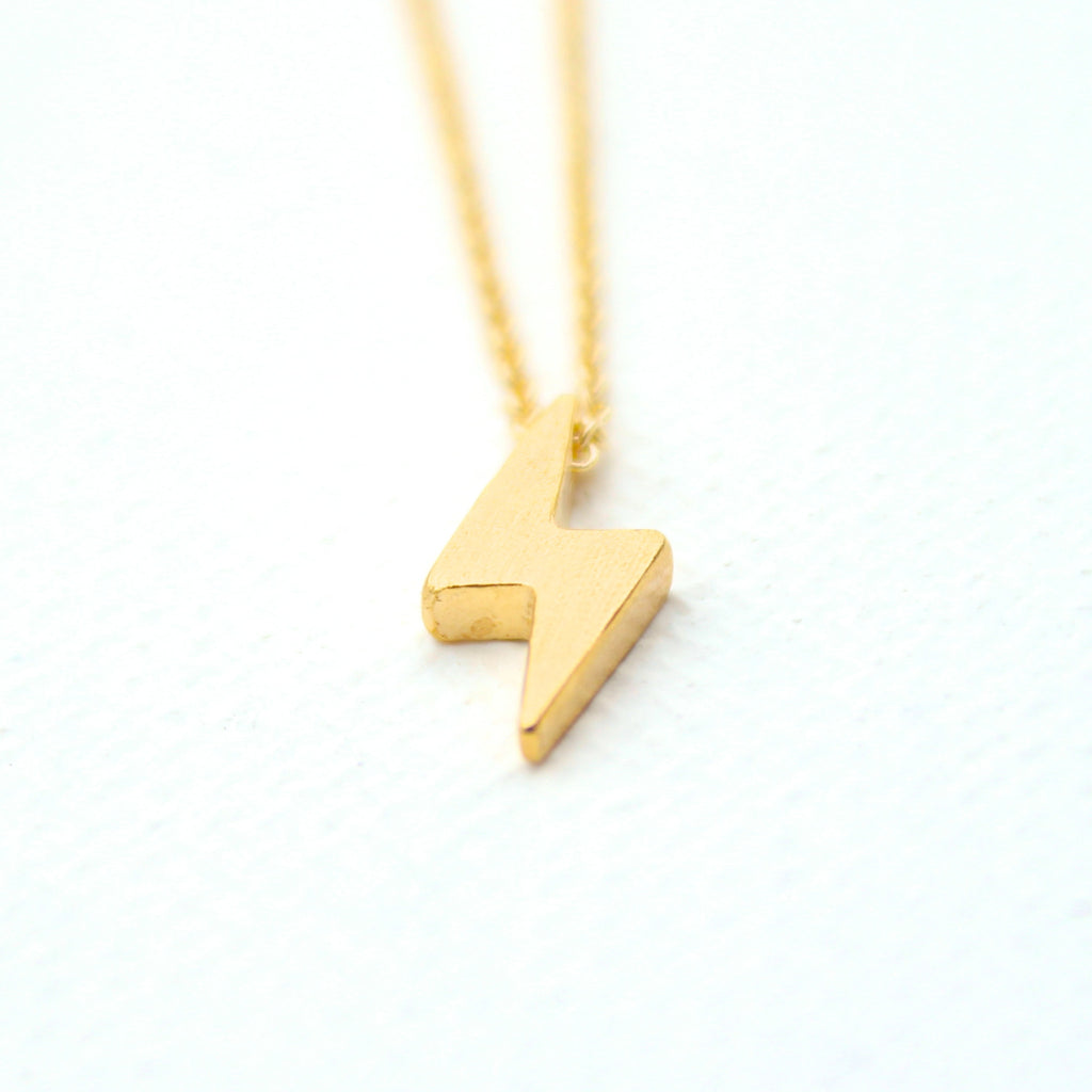 3D Electric Necklace - 18k Gold Mini Lightening Bolt Charm Necklace