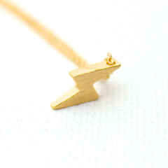 3D Electric Necklace - 18k Gold Mini Lightening Bolt Charm Necklace
