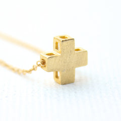 3D Positive Necklace - 18k Gold Mini Plus Sign Cross Charm Necklace