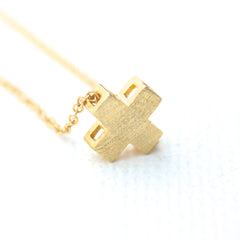 3D Positive Necklace - 18k Gold Mini Plus Sign Cross Charm Necklace