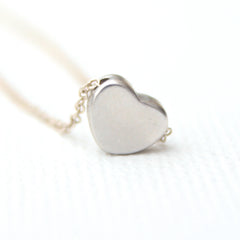 3D Rounded Heart Necklace - Rhodium Charm Necklace