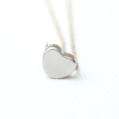 3D Rounded Heart Necklace - Rhodium Charm Necklace