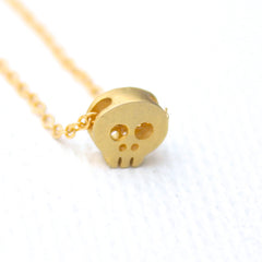 3D Mini Skull Necklace - 18k Gold Mini Skull Charm Necklace