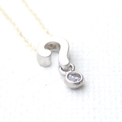 3D Question Mark Necklace - Rhodium Question Mark Charm Necklace