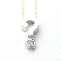 3D Question Mark Necklace - Rhodium Question Mark Charm Necklace