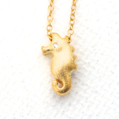 3D Mini Seahorse Necklace - 18k Gold Mini Seahorse Charm Necklace