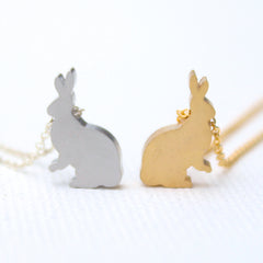 3D Bunny Rabbit Necklaces - 18k Gold and Rhodium Charm Necklaces