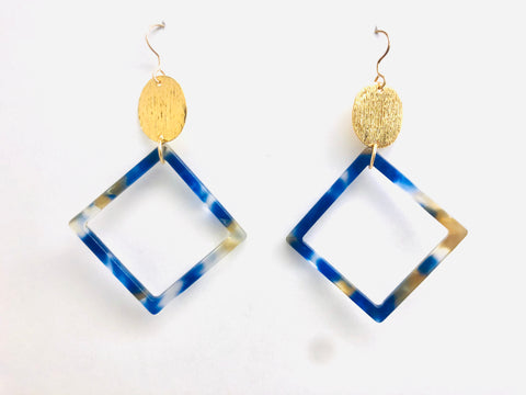 Kingston Square Earrings - 18k Gold and Hand Poured Resin Charm Earrings