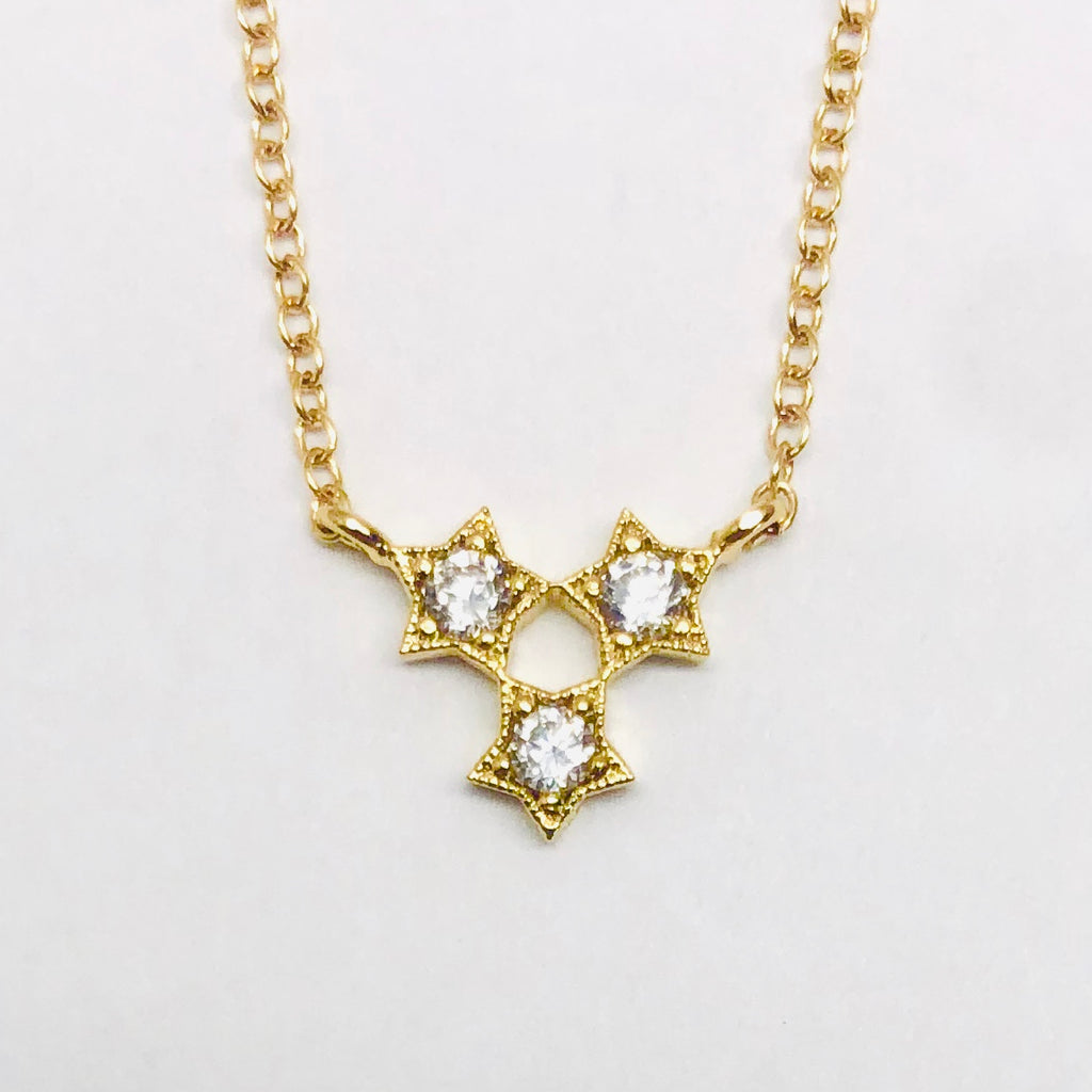 Triple Star Crystal Necklace - 18k Gold and Crystal Star Charm Necklace