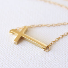 3D Agape Necklace - 18k Gold Horizontal Cross Pendant Charm Necklace