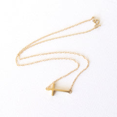 3D Agape Necklace - 18k Gold Horizontal Cross Pendant Charm Necklace