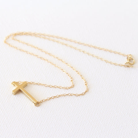 3D Agape Necklace - 18k Gold Horizontal Cross Pendant Charm Necklace
