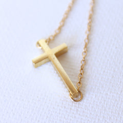 3D Agape Necklace - 18k Gold Horizontal Cross Pendant Charm Necklace