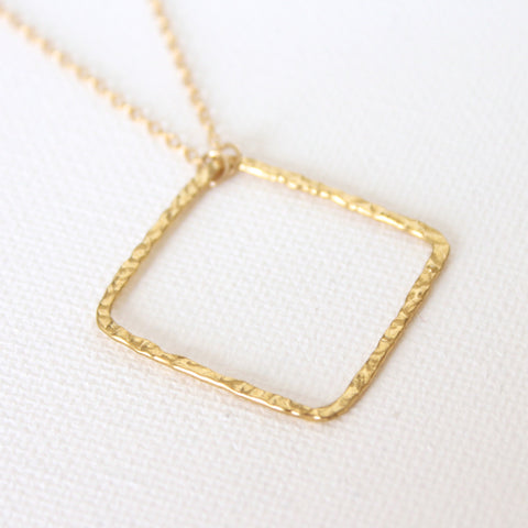 Tousled Square Necklace - 18k Gold Pendant Charm Necklace
