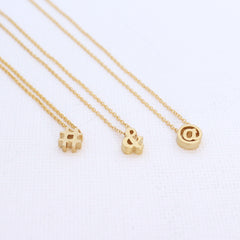 3D Punctuation Necklace - 18k Gold Hashtag, Ampersand, At Sign Charm Necklace