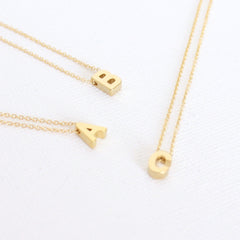 3D Upper Case Initial Necklace - 18k Gold Initial Charm Necklace