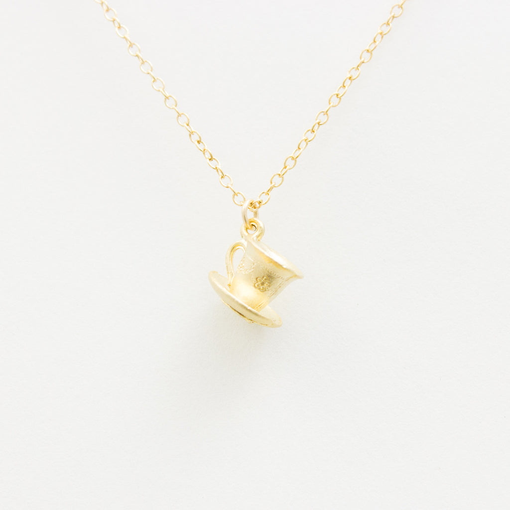3D Teacup Necklace - 18k Gold Teacup Charm Necklace