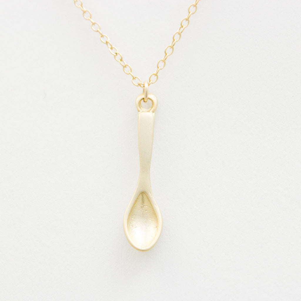 3D Golden Spoon Necklace - 18k Gold Spoon Charm Necklace