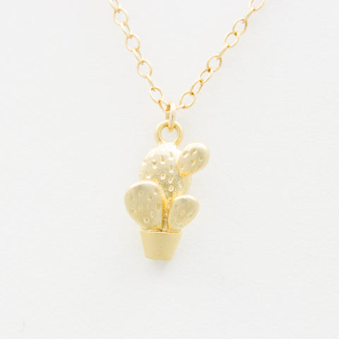 3D Cactus Necklace - 18k Gold Cactus Charm Necklace