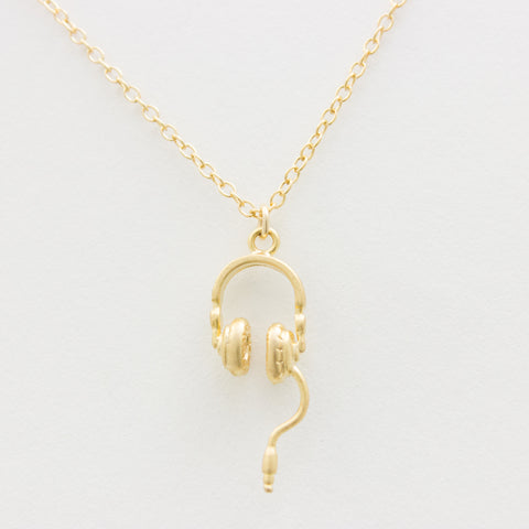 3D Headphones Necklace - 18k Gold Headphones Charm Necklace