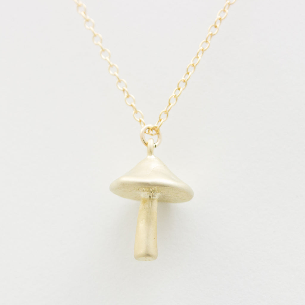 3D Mushroom Necklace - 18k Gold Mushroom Charm Necklace