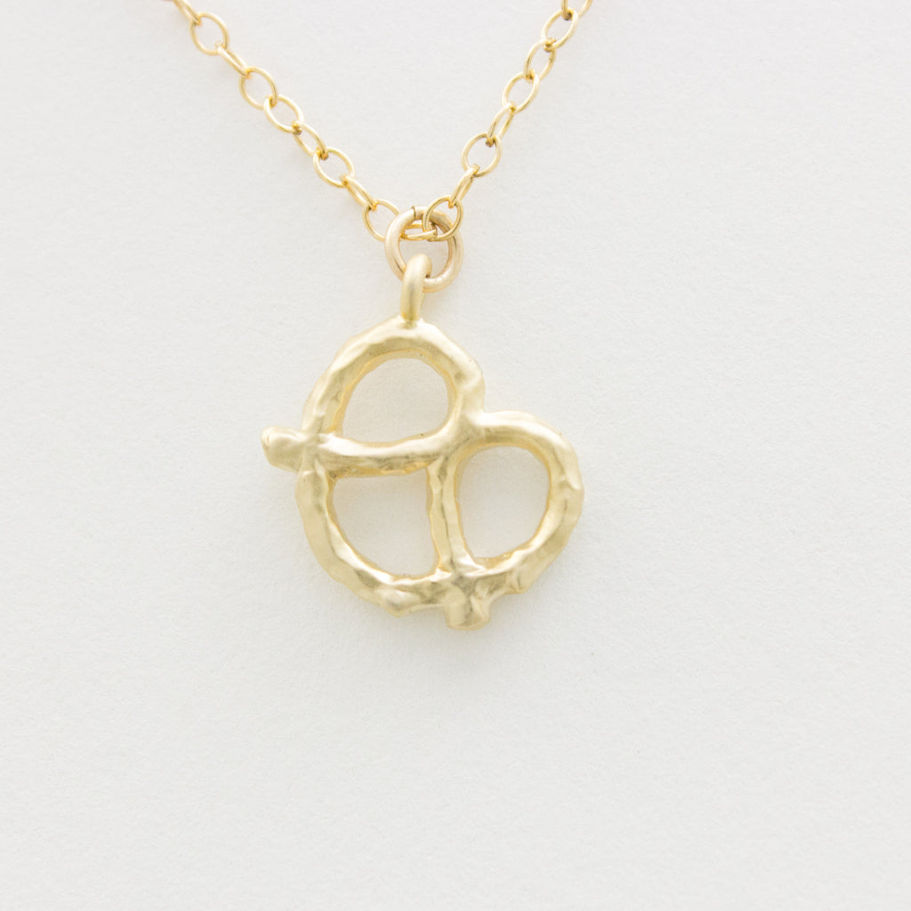 3D Pretzel Necklace - 18k Gold Pretzel Charm Necklace