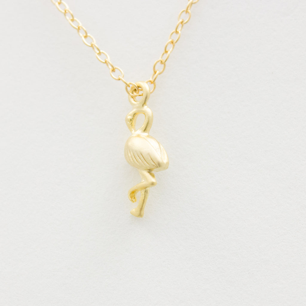 3D Crane Necklace - 18k Gold Crane Bird Charm Necklace