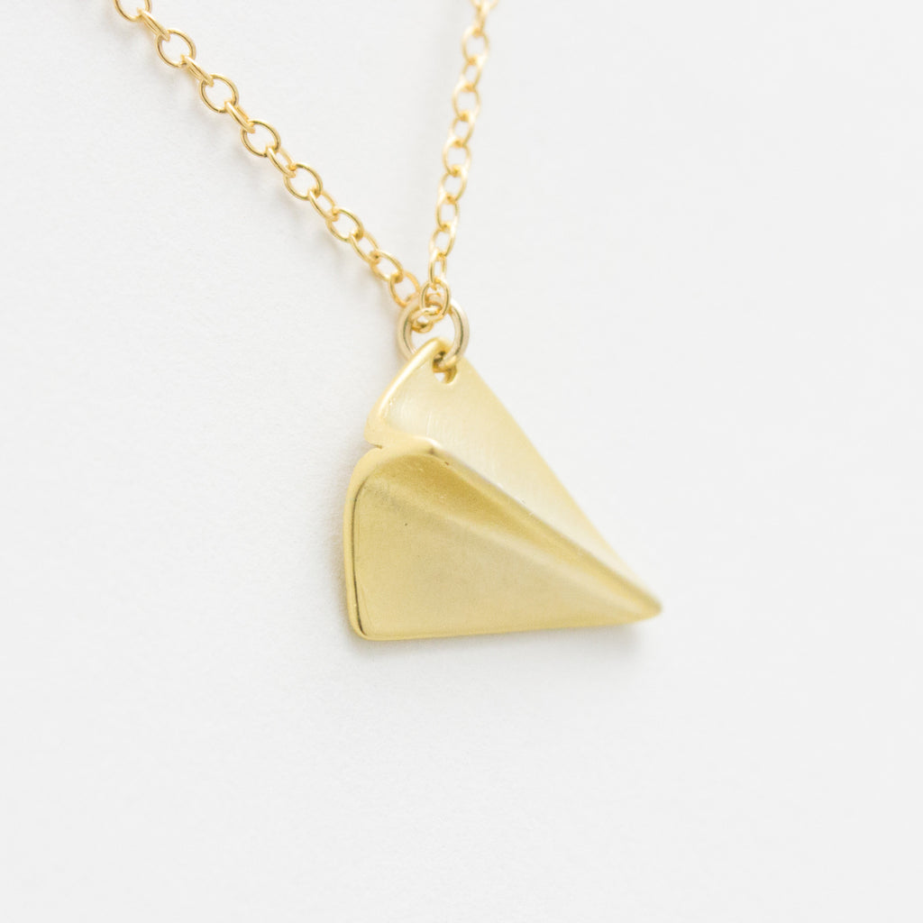 Golden airplane. Paper airplane necklace Golden. Paper Airplane