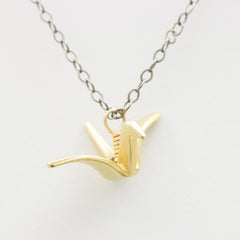 3D Paper Crane Necklace - 18k Gold Origami Charm Necklace