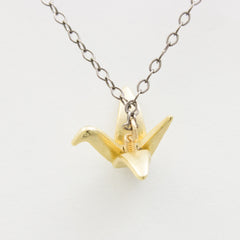 3D Paper Crane Necklace - 18k Gold Origami Charm Necklace