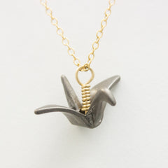 3D Paper Crane Necklace - 18k Gold Origami Charm Necklace